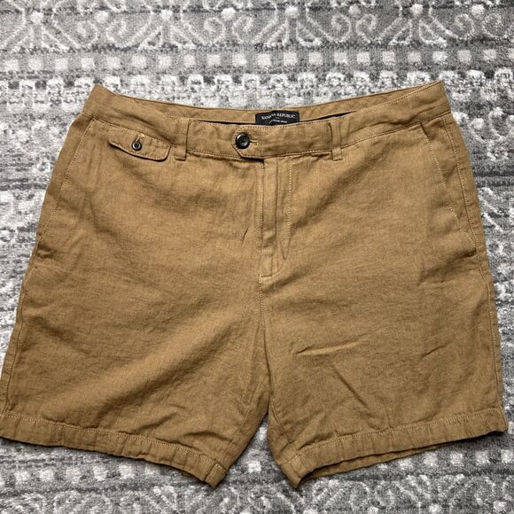 Banana Republic Linen Blend Shorts Men's 35 Tan 7" Inseam Pockets Chino - Picture 1 of 8